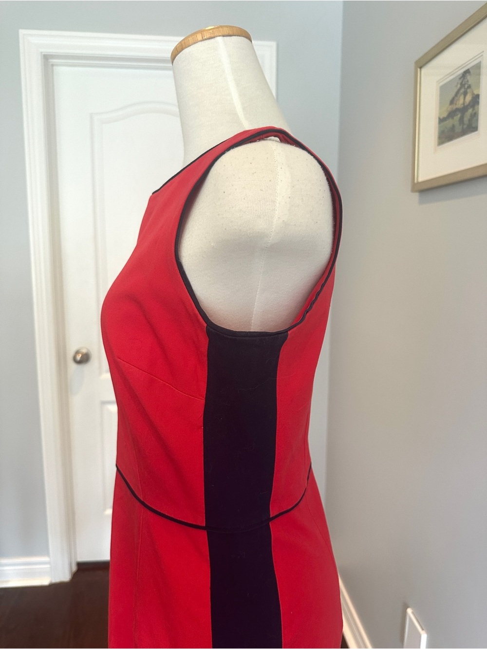 Tommy Hilfiger Red Sheath Dress with Navy Blue Side Panels - Size 6 - Picture 5 of 11